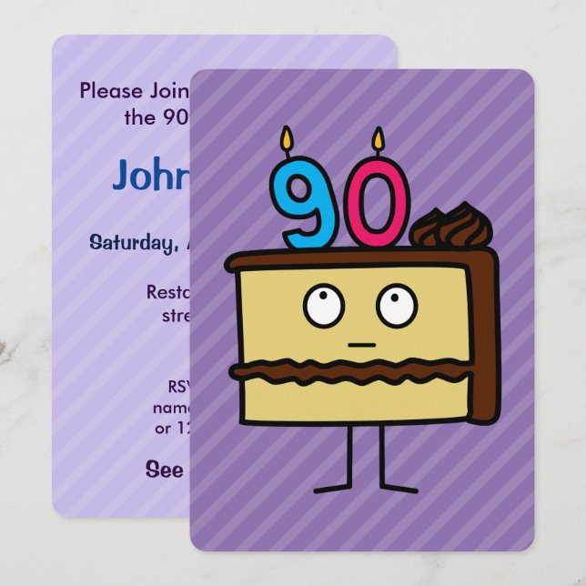90. Geburtstagskuchen mit Kerzen Einladung (Vorne/Hinten)