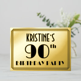 90. Geburtstagsparty — Art Deco Look "90" + Name Folieneinladung