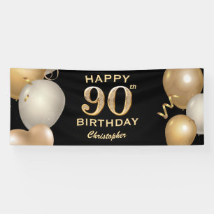 90. Geburtstagsparty Black and Gold Ballons Banner