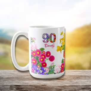 90. Geburtstagsparty Blumenbäume Moderne 90 Jahre Kaffeetasse