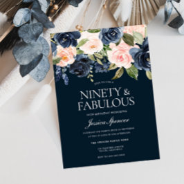 90. Geburtstagsparty der Blume Navy & Blush Einladung