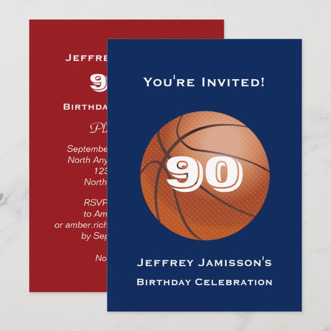90. Geburtstagsparty Einladung Basketball (Vorne/Hinten)