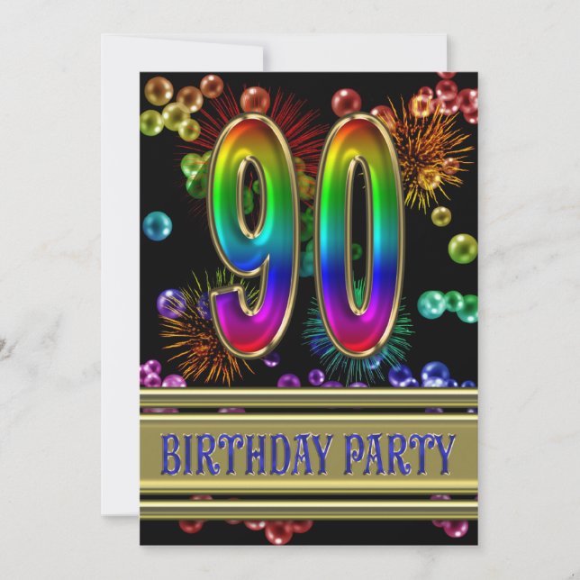 90. Geburtstagsparty Einladung mit Blasen (Vorderseite)