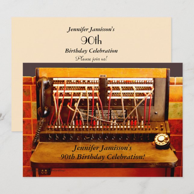 90. Geburtstagsparty Einladung Vintage Schalttafel (Vorne/Hinten)
