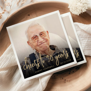 90. Geburtstagsparty Foto Cheers Gold Script Serviette