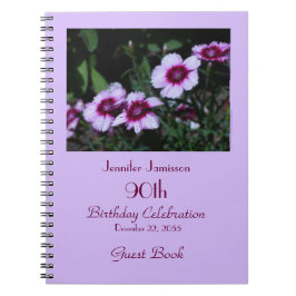 90. Geburtstagsparty Gästebuch, Purple Flowers Notizblock