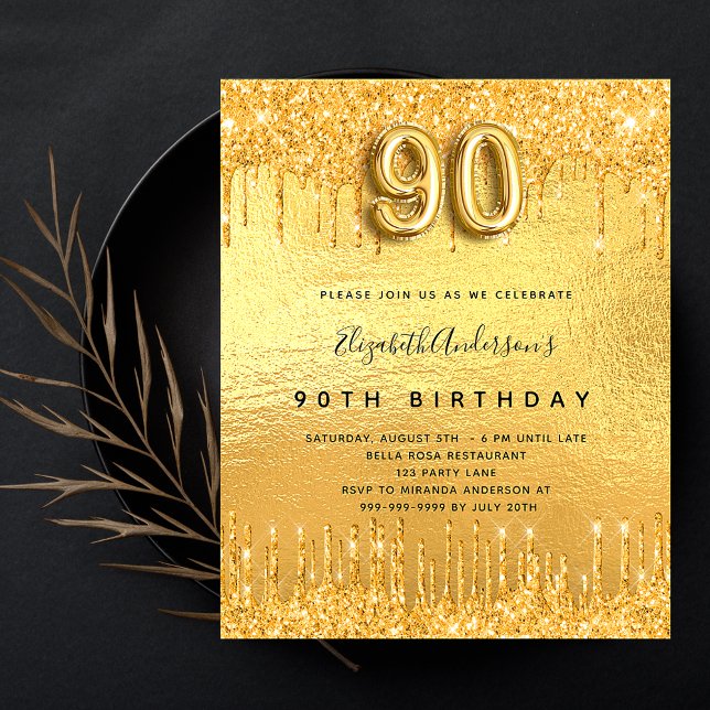 90. Geburtstagsparty Gold Glitzer Einladung Flyer (Von Creator hochgeladen)