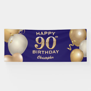 90. Geburtstagsparty Navy Blue and Gold Balloons Banner