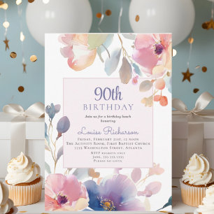 90. Geburtstagsparty Pink Aquarellblume Einladung