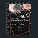 90. Geburtstagsparty Pink Roses Einladung<br><div class="desc">Elegante moderne Rose mit Dreieck-Hintergrundmuster. Text kann angepasst werden,  sowie Schriftart und Hintergrundfarbe. Erwachsene Überraschung 90. Geburtstagsparty Einladungen. Imitat Glitzer- und Imitat-Folienteile.</div>