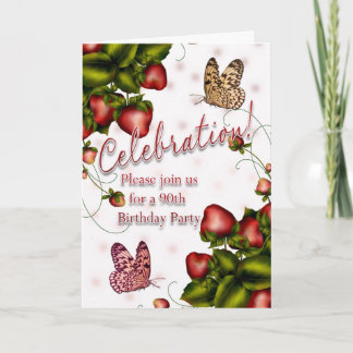 90. Geburtstagsparty - Schmetterling und Erdbeere  Einladung