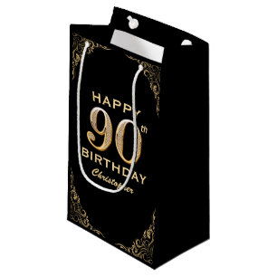 90. Geburtstagsparty Schwarz und Gold Glitzer Fram Kleine Geschenktüte