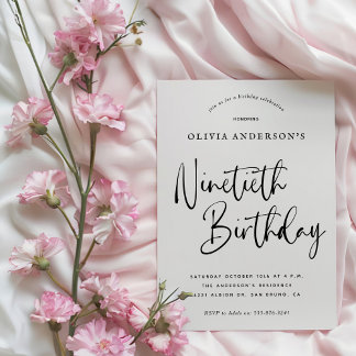 90. Geburtstagsparty | Schwarz-Weiß-Typografie Einladung