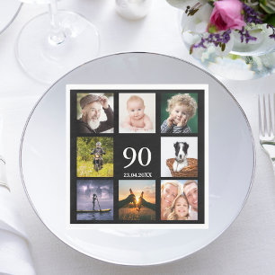 90. Geburtstagsparty Schwarzes Foto Collage Männer Serviette