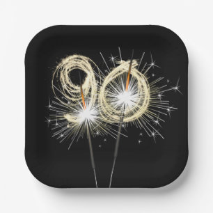 90. Geburtstagsparty Sparklers auf Black Pappteller