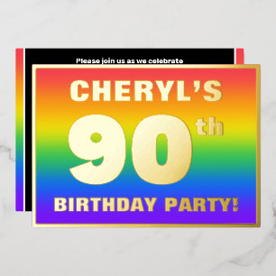 90. Geburtstagsparty: Spaß, farbenfrohe Regenbogen Folieneinladung