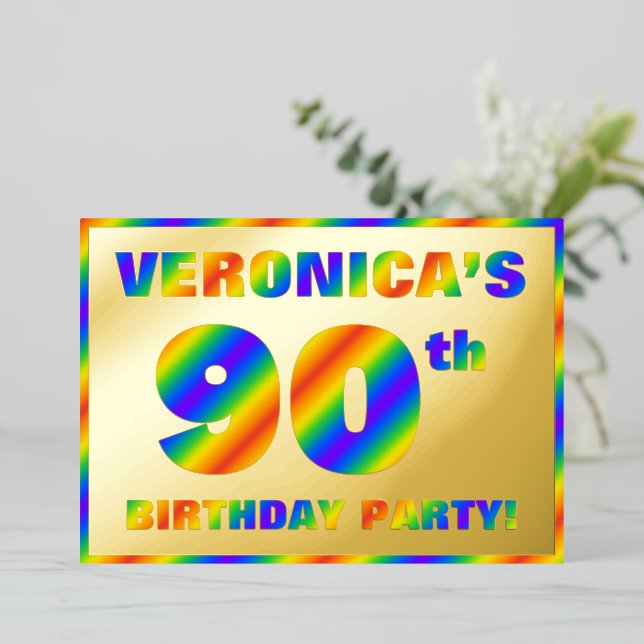 90. Geburtstagsparty — Spaß, Regenbogenspektrum "9 Folieneinladung (Stehend vorne)