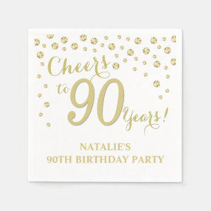 90. Geburtstagsparty White und Gold Diamond Napkin Serviette