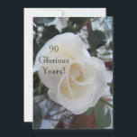 90 GloriousYears!-Birthday Celebration/White Rose Einladung<br><div class="desc">Here on this beautiful invitation,  a  gorgeous white rose is the backdrop for a celebration of someone's 90th Birthday!  You can customize all of it,  including text,  font style,  color of back of invitation... and of course,  fill with your own details.</div>