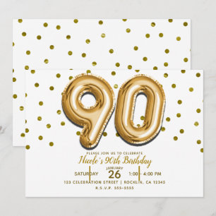 90 Gold Balloons & Confetti 90. Geburtstagsparty Einladung