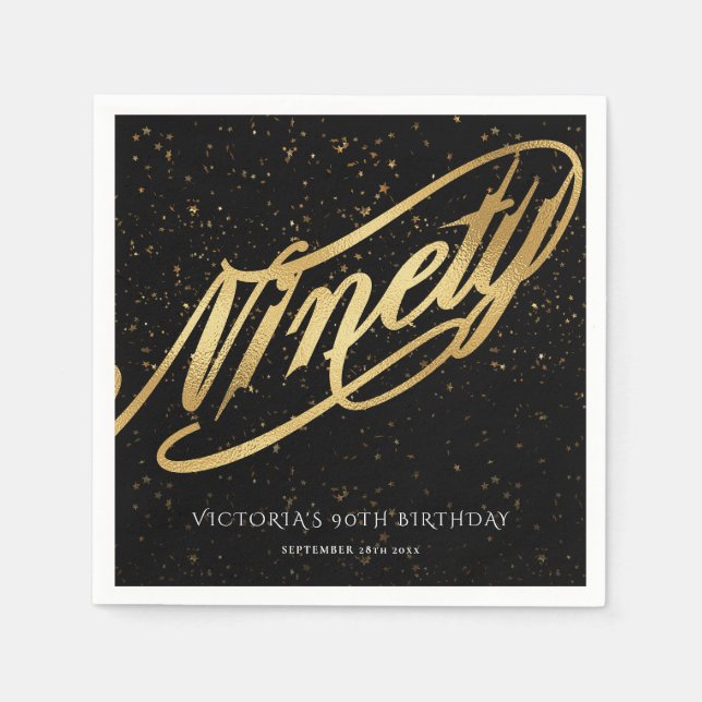 90. Gold Black Confetti Calligraphy Classy Serviette (Vorderseite)