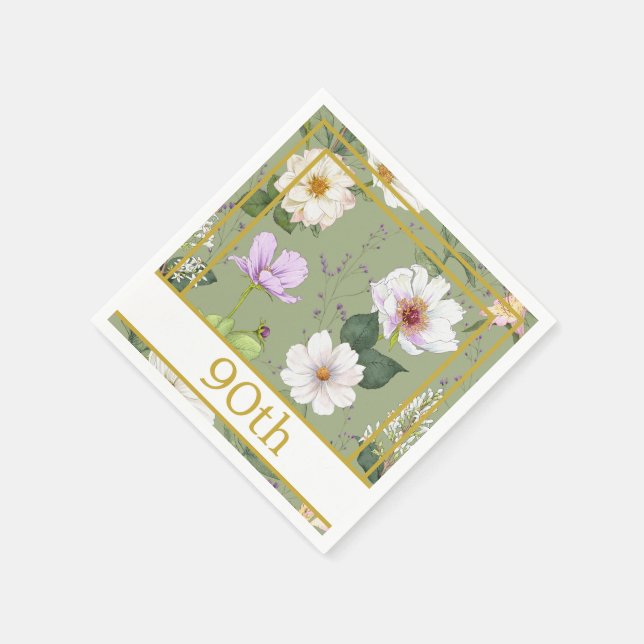 90. Green Gold Floral Elegant Modernes Paper Napki Serviette (Ecke)