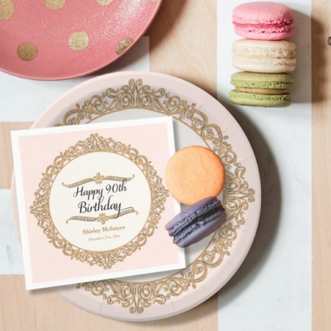 90. Happy Birthday Party Celebration Round Decor Serviette (Von Creator hochgeladen)