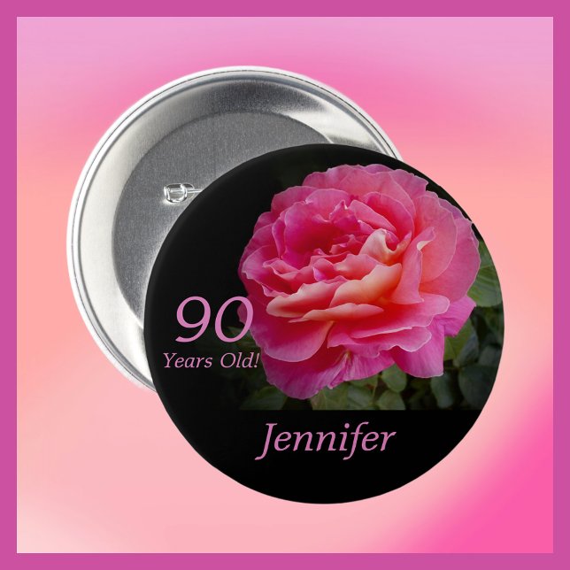 90 Jahre alt, Name, Blumenrosa Rose Button Button (Von Creator hochgeladen)