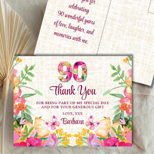 90 Jahre Blume Blumenhandtücher 90. Geburtstag Dan Postkarte