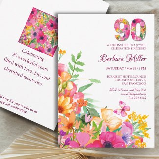 90 Jahre Blume Schmetterling Oma 90. Geburtstag Einladung