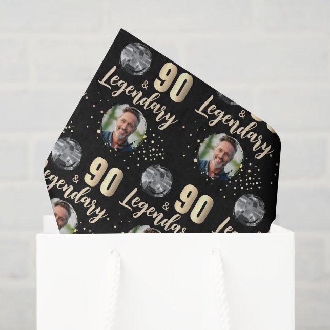 90 & Legendary 2 Photos 90th Birthday Gold Seidenpapier (Geschenktüte)