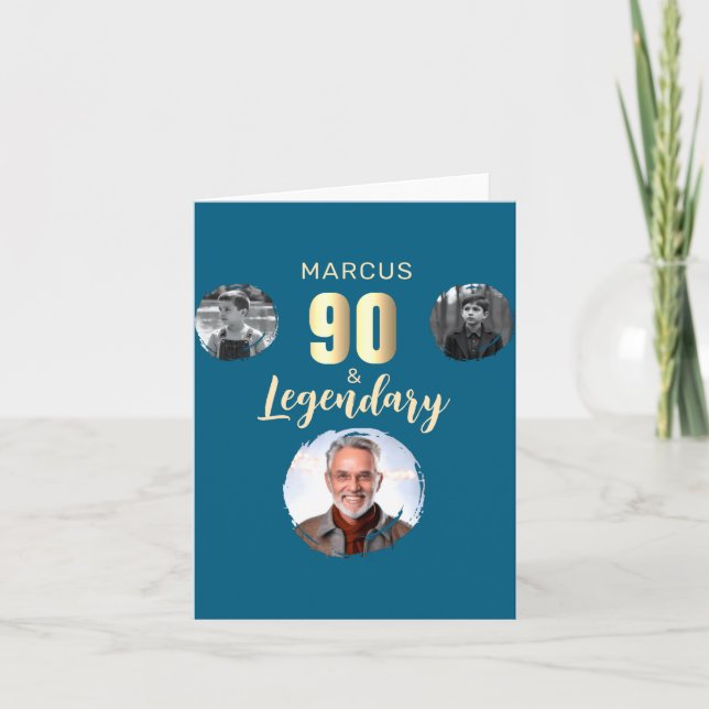 90 Legendary 3 Photos Gold 90th Birthday  Karte (Vorderseite)
