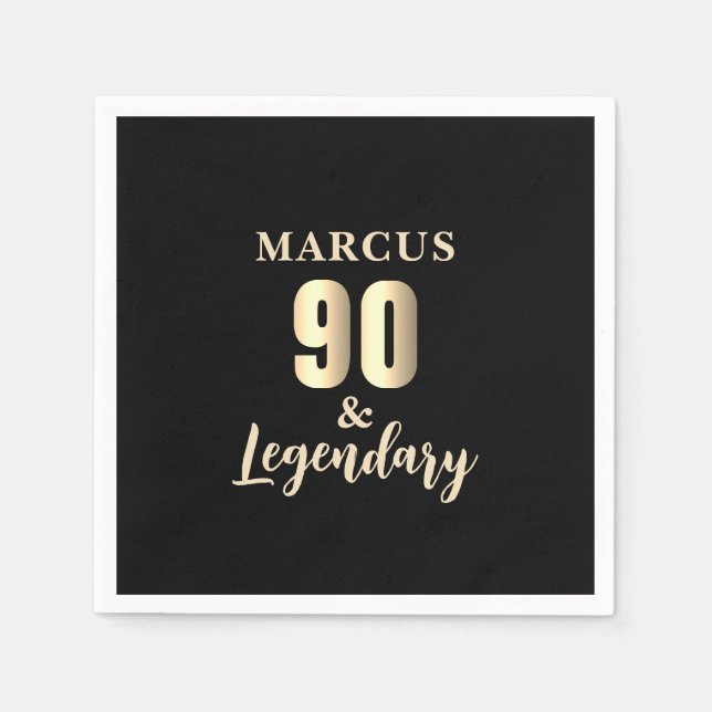 90 & Legendary Gold 90. Geburtstagsfeier Serviette (Vorderseite)
