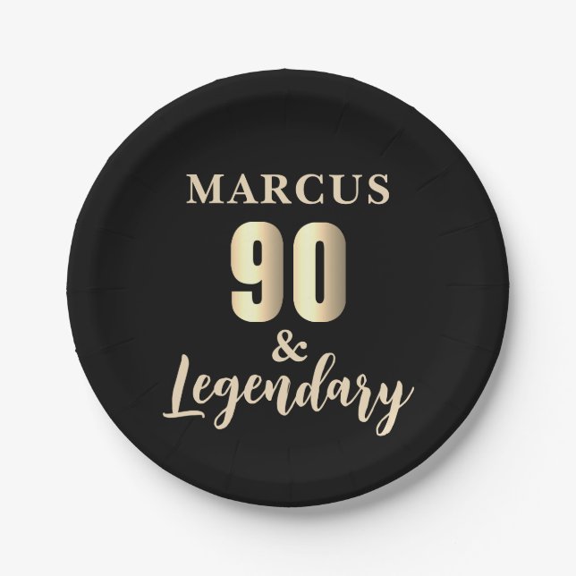 90 & Legendary Gold 90th Birthday Party Pappteller (Vorderseite)