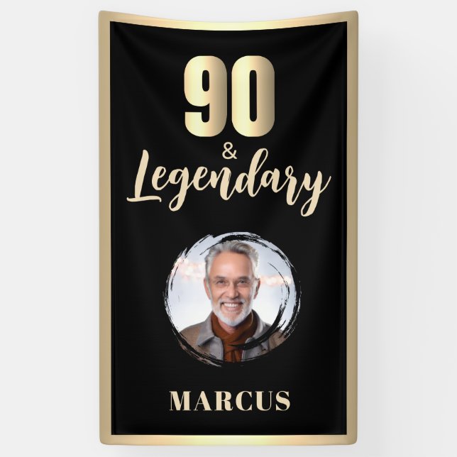 90 & Legendary Photo 90th Birthday Gold Banner (Vertikal)