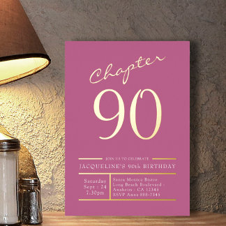 90 Rosa 90. Geburtstagsparty Gold Folieneinladung