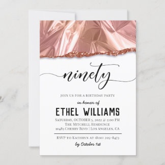 90 Rose Gold Geburtstagsfeier Einladung