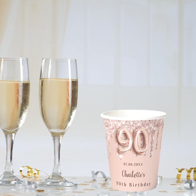 90. Rose Gold Glitzer Tropfen Monogramm Pappbecher (Von Creator hochgeladen)