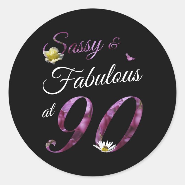 90 Sassy Fabulous Floral 1933 90th Runder Aufkleber (Vorderseite)
