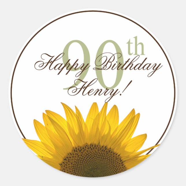 90. Sonnenblume Geburtstag Runder Aufkleber (Vorderseite)
