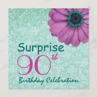 90. ÜBERRASCHUNG Geburtstags-Rosa-aquamarines Einladung