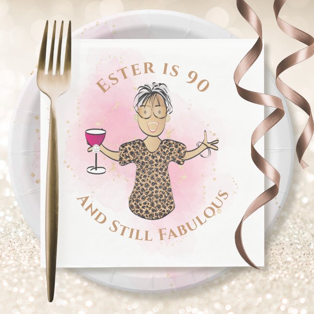 90 und fabelhafte Ethnic Gold Pink Female Geburtst Serviette (Von Creator hochgeladen)