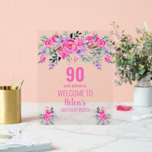 90 und fabelhafte pinkfarbene, elegante Geburtstag Acrylschild