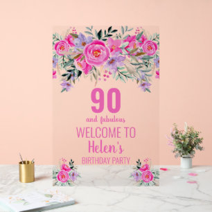 90 und fabelhafte pinkfarbene, elegante Geburtstag Acrylschild