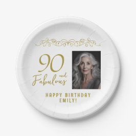 90 und fabelhaftes Gold-Ornament 90. Geburtstag Fo Pappteller