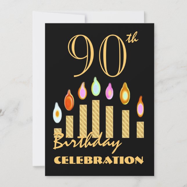 90e - 99e anniversaire Invitation Bougies d'or (Devant)