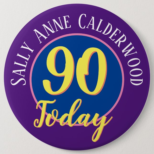 90e Anniversaire Badge à Personnaliser. (Devant)