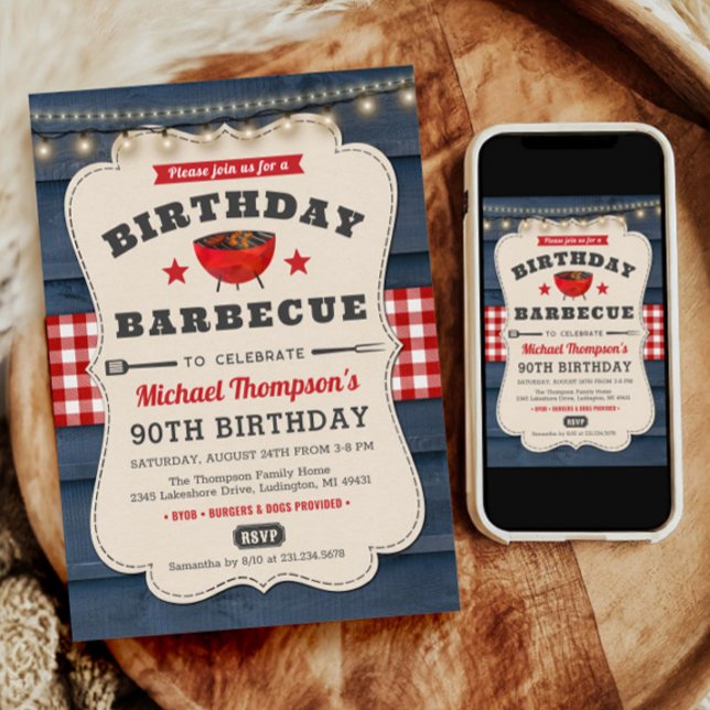 90e anniversaire BBQ été Barbecue fête Invitation (90th Birthday Invitation, Barbecue Birthday, BBQ Birthday Invite, Summer Birthday Invitation)