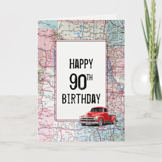90e anniversaire Camion rouge Retro sur la carte (Devant)
