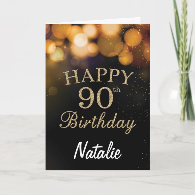 90e Anniversaire Carte de Parties scintillant Noir (Devant)